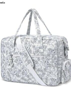Quilted Duffle Bag Large Floral Weekender Travel Gym Dance Adjustable Strap